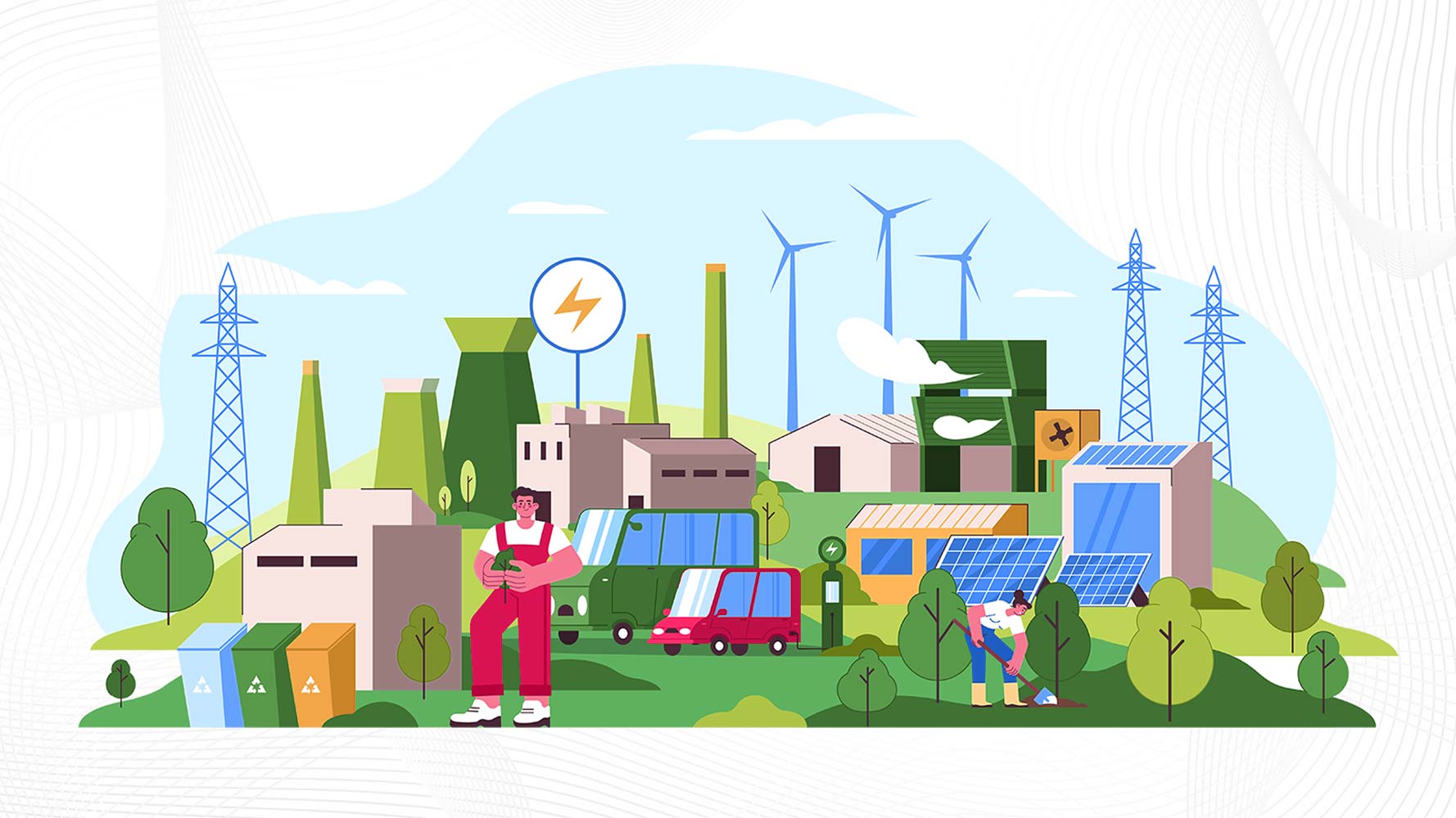 An illustration of environmental progression industry and life