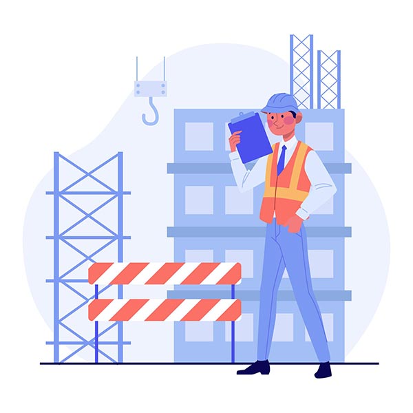 An illustration of a health and safety engineer at a construction workplace