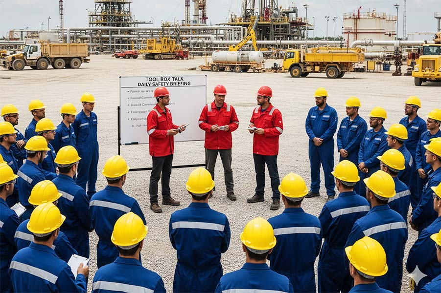 Occupational Health and Safety Leadership Team Discussing Safety plans with the workers