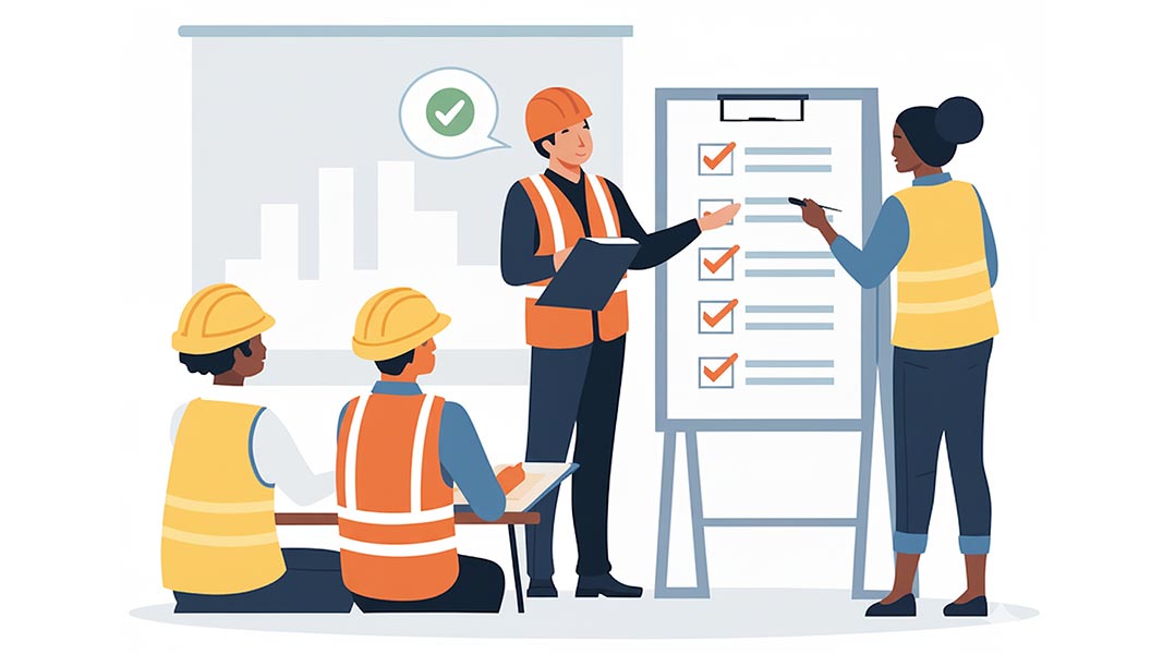 An illustrations of HSE professional discussing HSE implementation plan