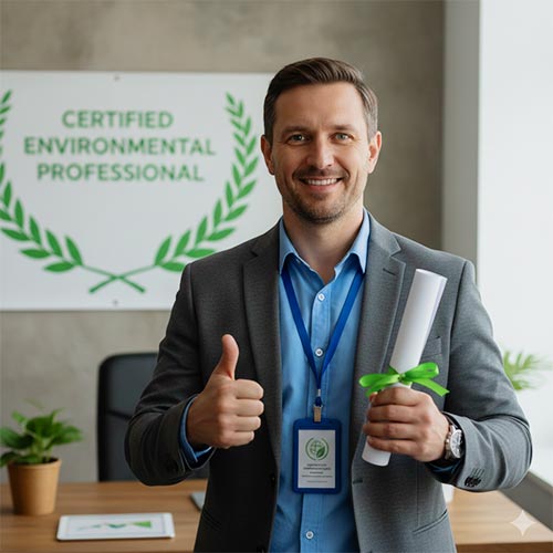 An EMS Professional showing thumbs up after getting ISO 14001 Lead auditor training in UAE