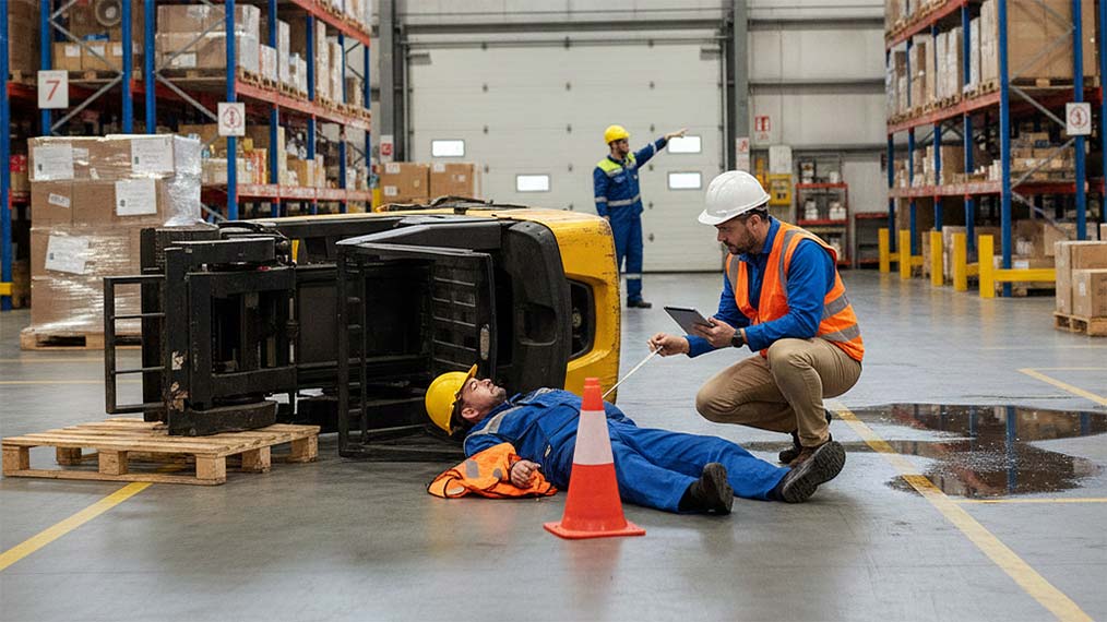 An HSE professional is performing incident investigation at the workplace