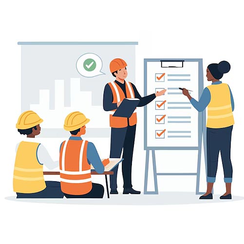 An illustration depicting ISO 45001 Implementation policy.