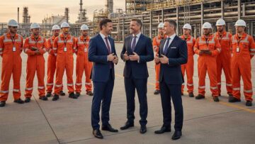 Top management at a construction area sharing ISO 45001 Clause 5.1 leadership and commitment requirements with the Workforce